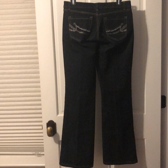 Nine West Indigo Dark Wash Boot Cut Rhinestone Embellished Jeans Size 6 - Picture 2 of 12